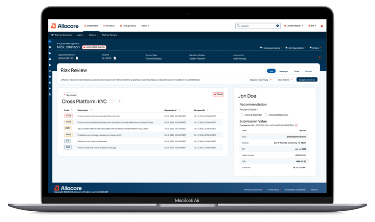 Allocore • Loans • Grants • Fraud • One Platform